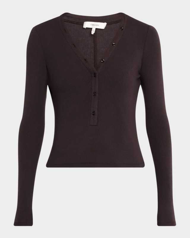 Long-Sleeve Ribbed Henley Top